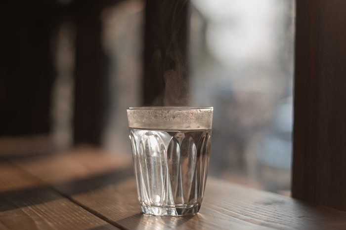 Hot water in clear glass in the evening