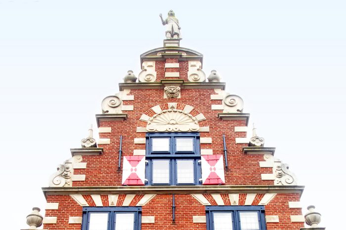 Ornate front of the Zwaanendael Museum in Lewes, Delaware.