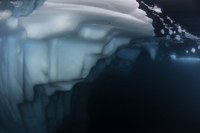 Underwater view of an iceberg along the east coast of Greenland.