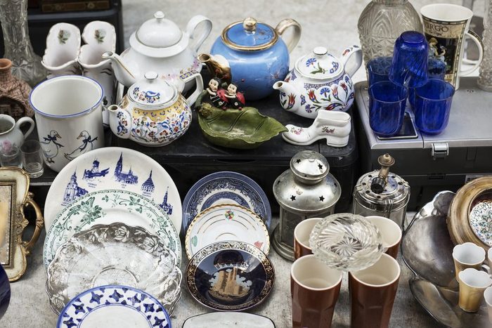 old objects for sale at a flea market