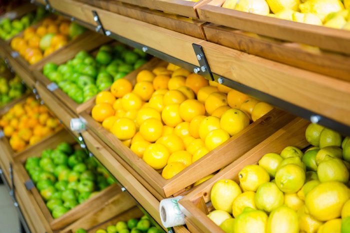 Close up view of vegetable shelf in supermarket