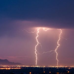 Lightning strikes during a storm over El Paso, Texas