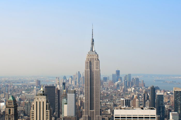 New York aerial skyline from the top of the observation deck on Rockefeller center.