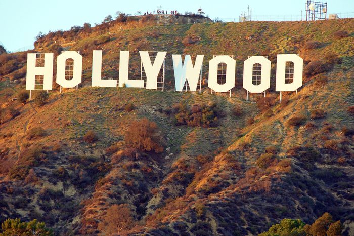 Hollywood Sign. World famous landmark and American cultural icon on Mount Lee in Hollywood Hills area of Santa Monica Mountains. Hollywood,