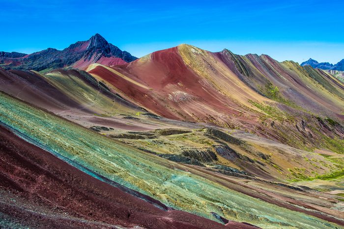 Vinicunca, Peru - Rainbow Mountain (5200 m) in Andes, Cordillera de los Andes, Cusco region in South America. Mountains Peru landscape