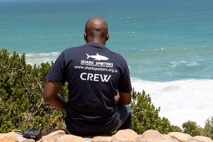 Kogel Bay near Gordon's Bay Western Cape South Africa. December 2017. Shark spotter lookout point on a clifftop to protect surfers