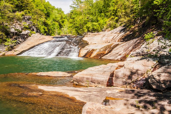 Bridal veil falls on the Tallulah Gorge floor. Local name, sliding rock.