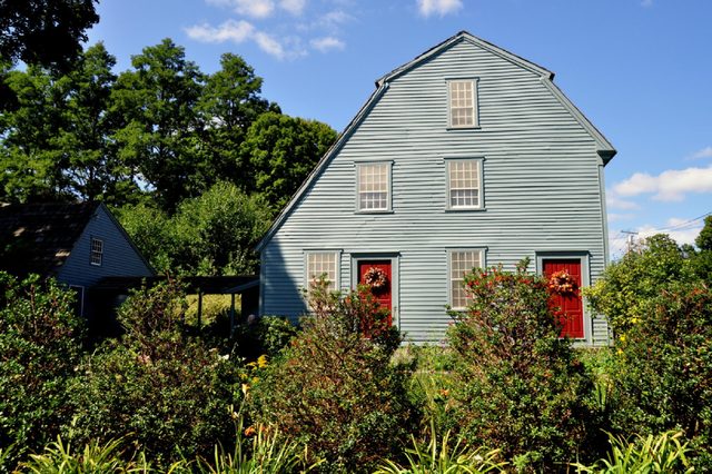 Woodbury, Connecticut - September 15, 2014: The 1750 colonial-era Glebe House with its unusual combination of gambrel and saltbox roof styles