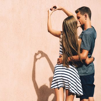 Adorable couple on a sunny day in the city