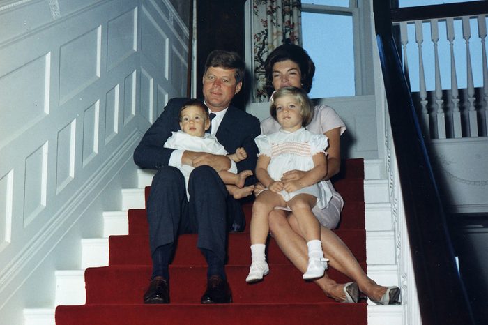 President Kennedy and family. President Kennedy, Mrs. Kennedy, John F. Kennedy, Jr., Caroline Kennedy. Newport, RI, Hammersmith Farm.