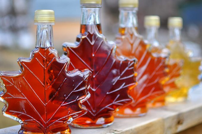 Different colour variatons of maple syrup made by a backyard hobbyist in Springhill, Nova Scotia.