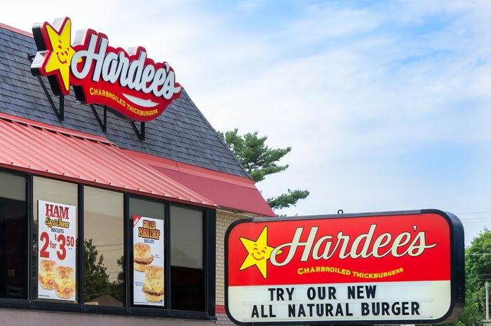 Hardee's restaurant exterior and sign. Hardee's Food Systems, Inc., is an American fast-food restaurant chain.