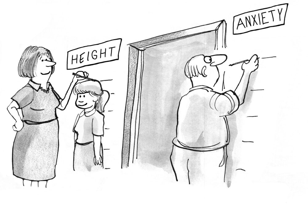 Family cartoon about how parental anxiety increases as children get older.