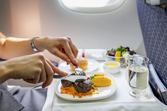 Tray of food on the plane