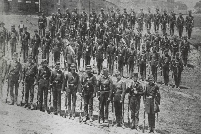 Mandatory Credit: Photo by Everett/Shutterstock (10409396a) US Civil War, 1861. Confederate soldiers of the Sumter Light Guards, Company K, 4th Regiment Georgia Volunteer Infantry, drill in April 1861