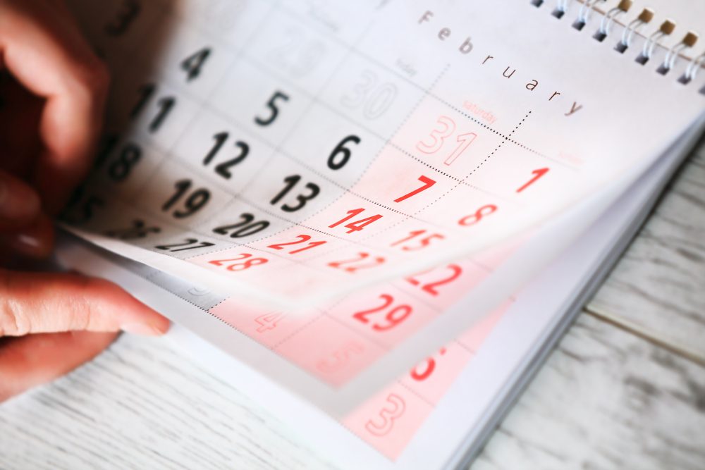 Calendar Valentine's Day. A close up photo