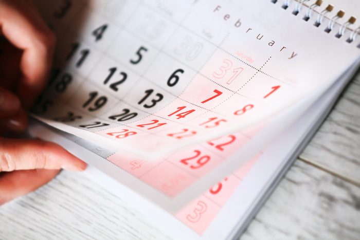 Calendar Valentine's Day. A close up photo