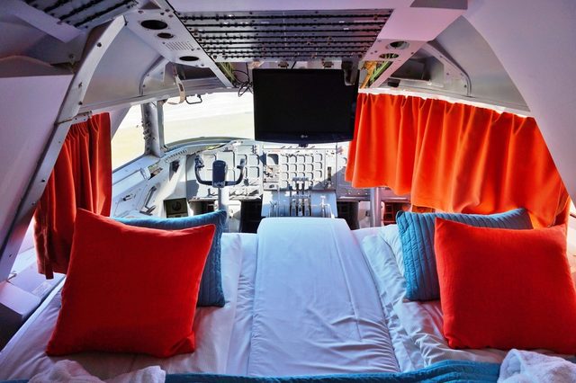 ARLANDA, SWEDEN -17 MAY 2014- Editorial: JumboStay is a unique hostel built inside a decommissioned Boeing 747-200, including cockpit and reactors, at the Arlanda airport near Stockholm.