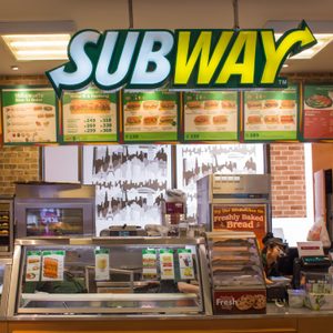 BANGKOK, THAILAND - MARCH 17 : Exterior view of Subway Restaurant on March 17, 2015 in Bangkok, Thailand. It is one of the fastest growing franchises in the world, with 43,035 restaurants.