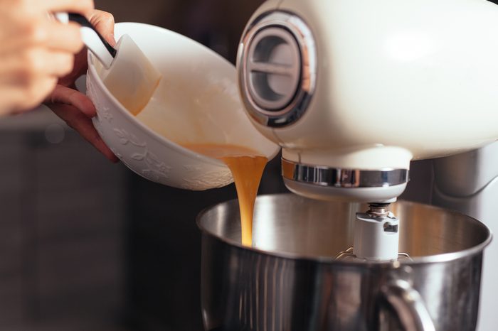 Food processor to kneading dough for bread. Manufacturing process of sweet cake