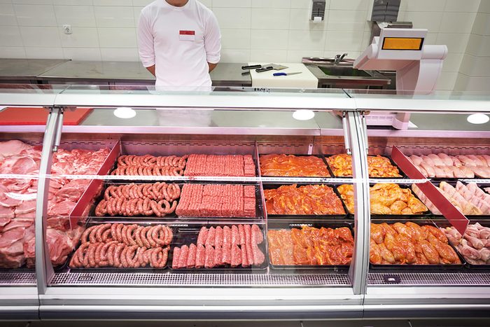 close up of various meat in a supermarket