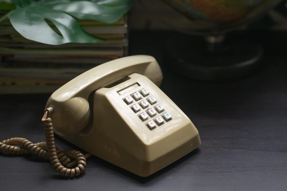 Handset of vintage telephone selective focus .