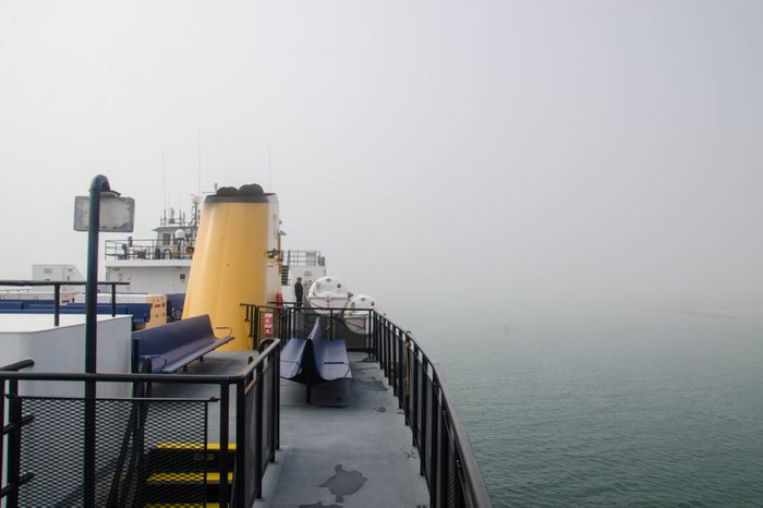 Steamship going through fog