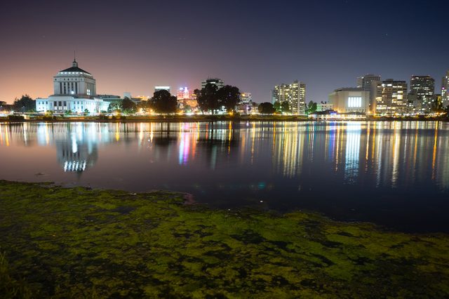 Oakland California Night Sky Downtown City Skyline Lake Merritt