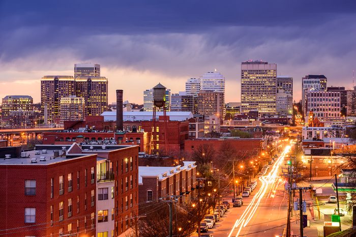 Richmond, Virginia, USA downtown cityscape over Main Street.