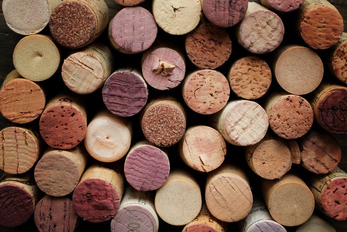 Close up of a cork wine with different variation of wine color