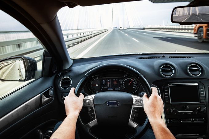 Driving car pov on a highway - Point of View, first person perspective