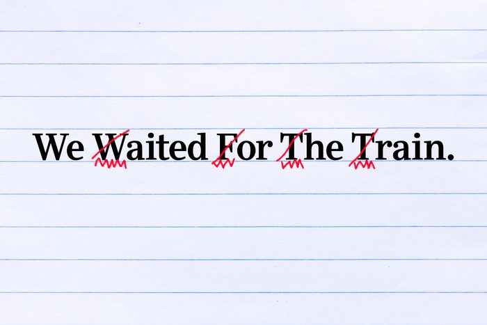 Text on lined paper: We Waited For The Train.