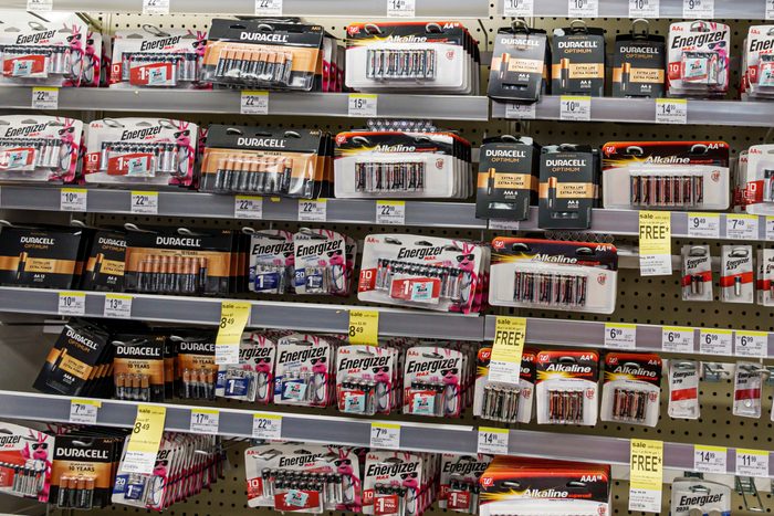 batteries hanging in a grocery store