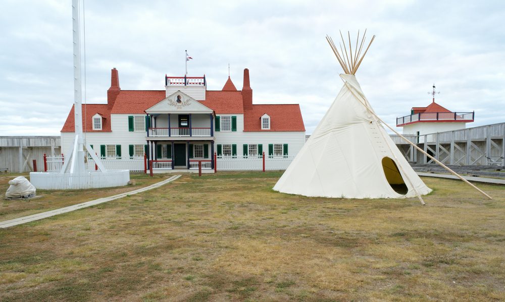 historic Fort Union Trading Post interior and native american teepee