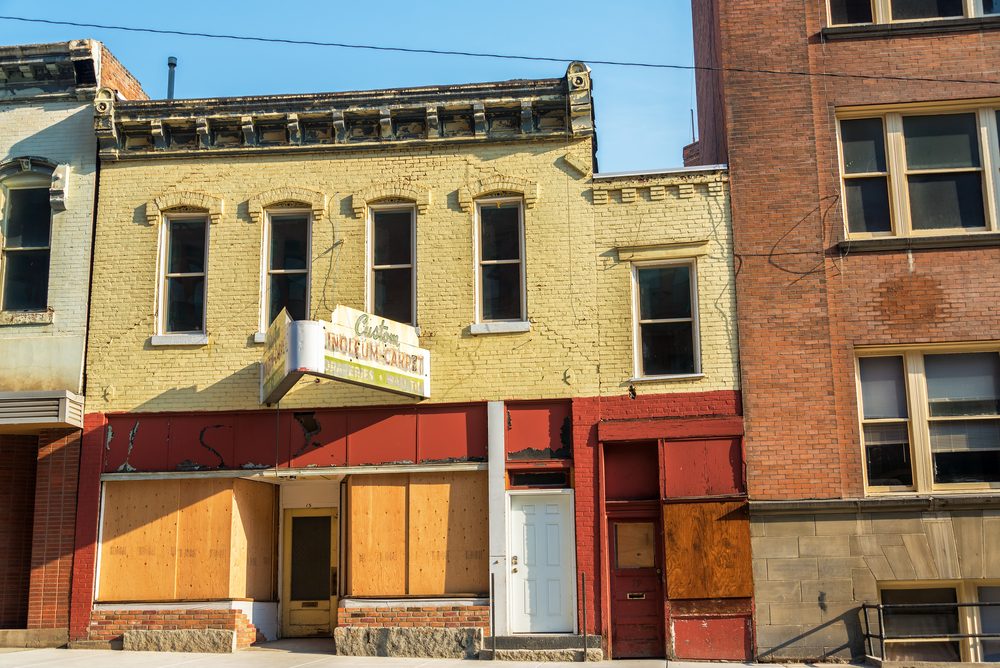 Old abandoned storefronts in historic Butte, Montana