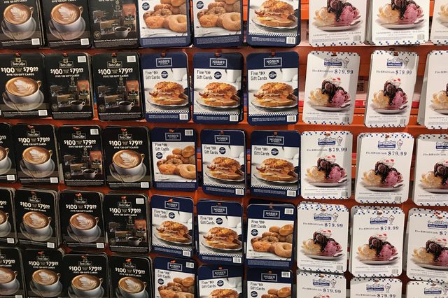 FOLSOM, CALIFORNIA, USA - OCT 3, 2017: Costco wholesale warehouse shopping aisle for coupons and discounted gift cards, a members only club.