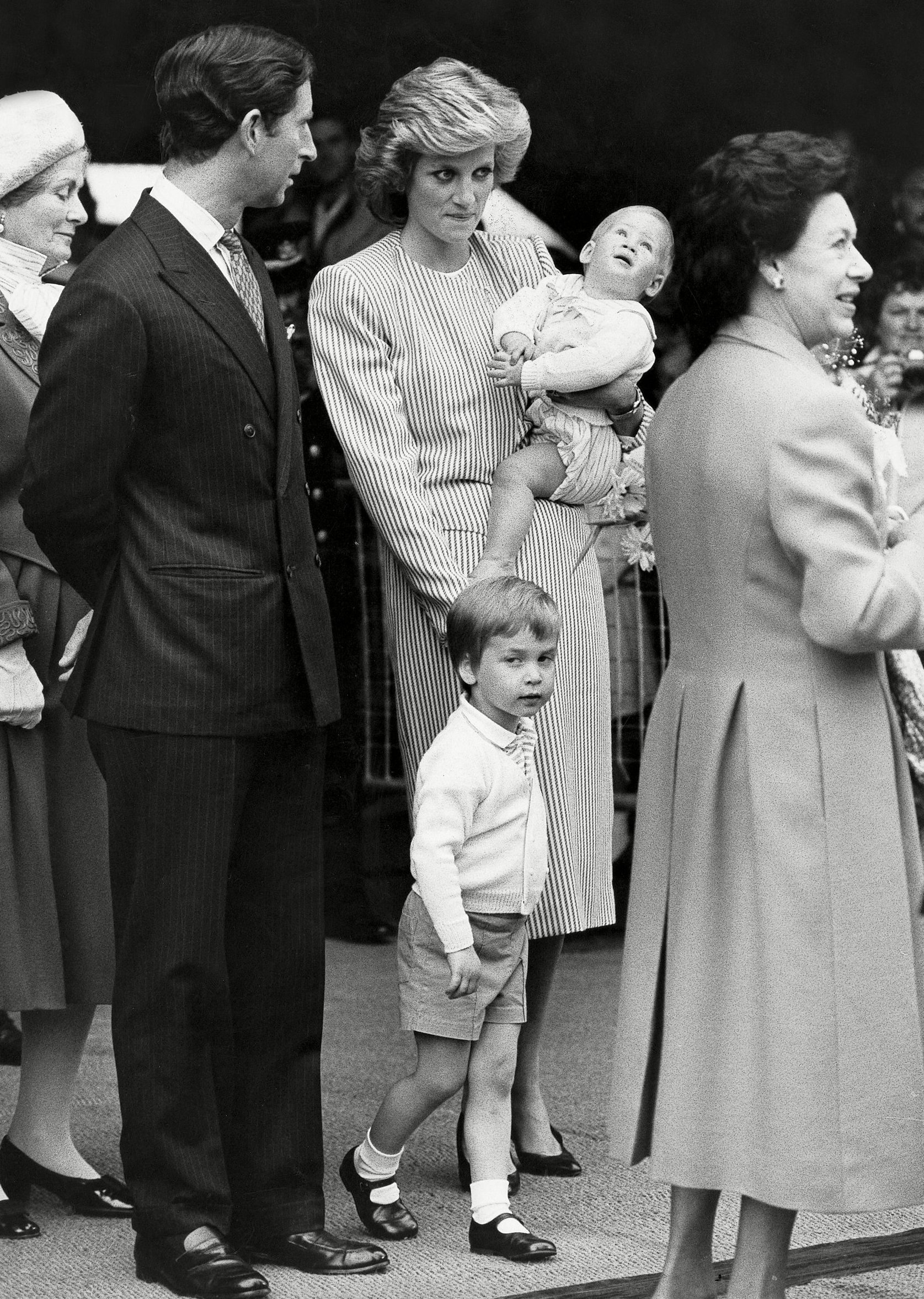 Prince William Early Life August 1985 Prince And Princess Of Wales And Children (prince Harry And Prince William) About To Board Britannia For Western Isles Tour Princess Margaret Is Pictured On The Right...royalty In The Summer Of 1985 William And H