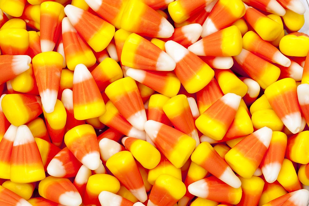 Bright colored candy corn for halloween.