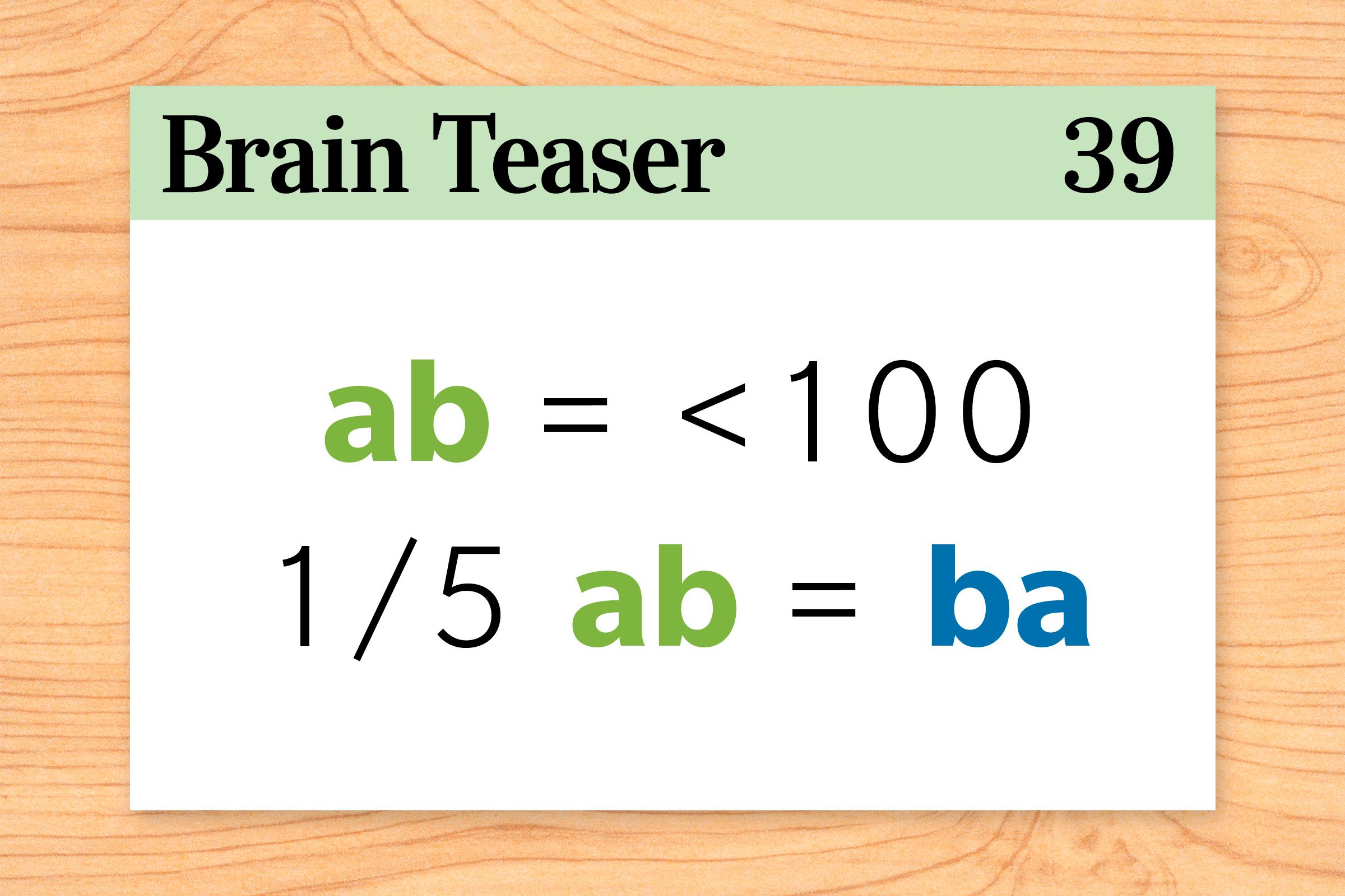 Find a number less than 100 that is increased by one-fifth of its value when its digits are reversed.