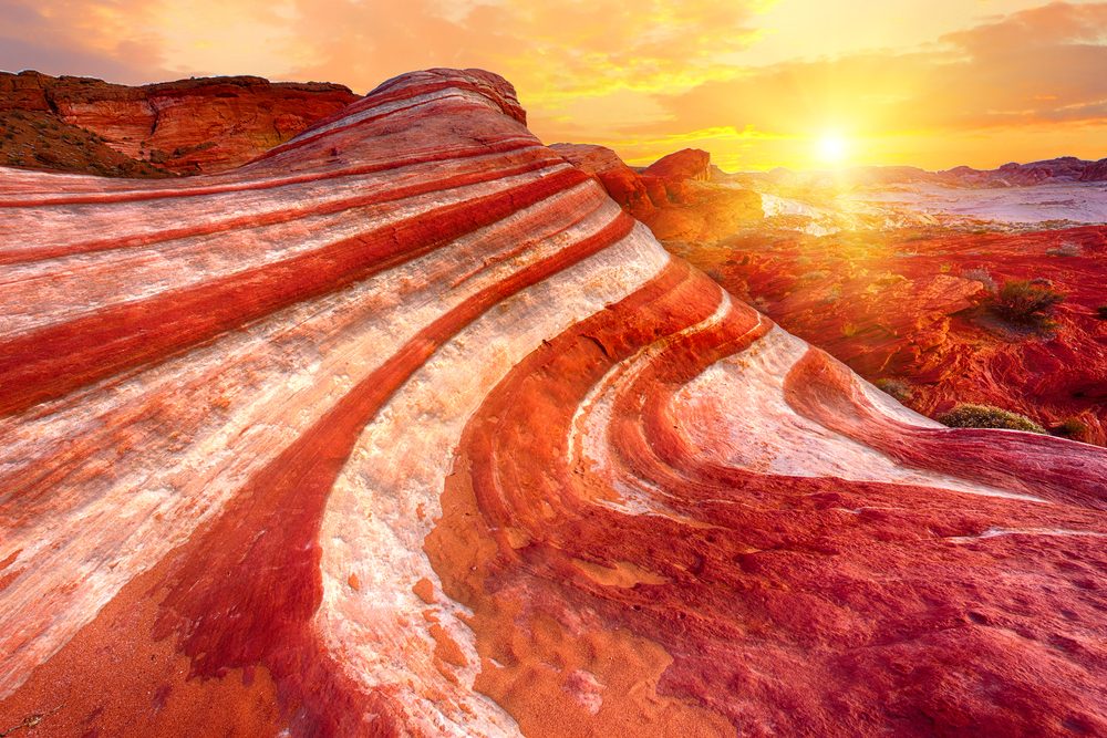 Amazing colors and shape of the Fire Wave rock in Valley of Fire State Park, Nevada, USA