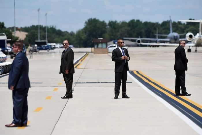 President and First Lady pay respects to the family of fallen US Secret Service Agent, Joint Base Andrews, USA - 18 Jul 2018