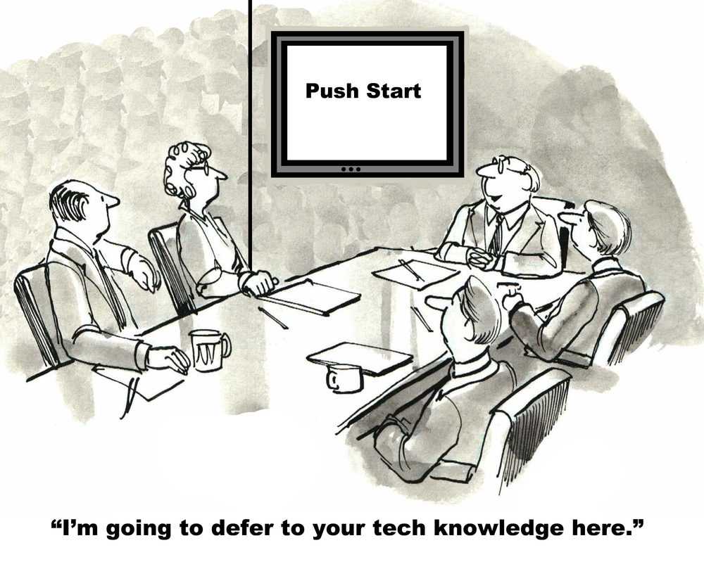 The toughest part of the business meeting is getting the technology to work; push start.