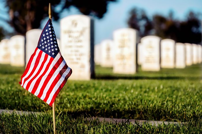 A flag on a grave at a southern California cemetery.