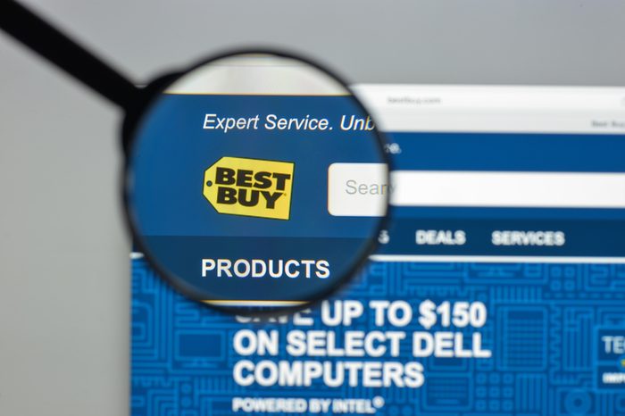 Milan, Italy - August 10, 2017: Bestbuy website homepage. It is an American multinational consumer electronics corporation. Bestbuy logo visible.