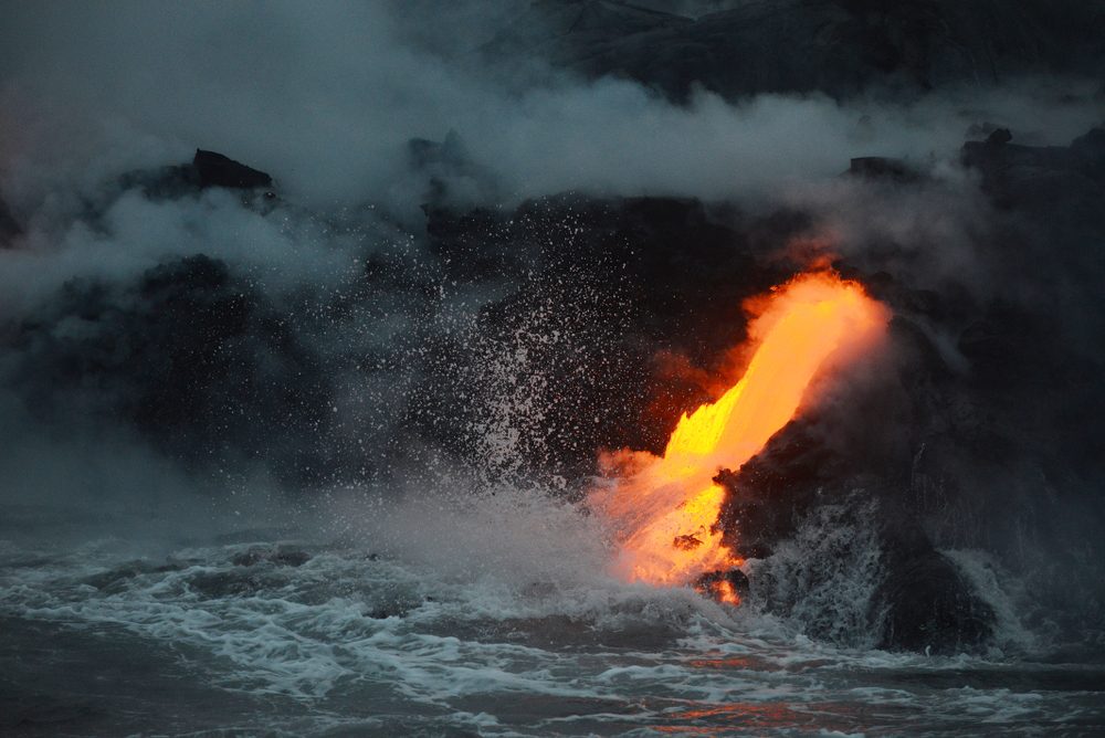 Lava entry to ocean at Big Island, Hawaii