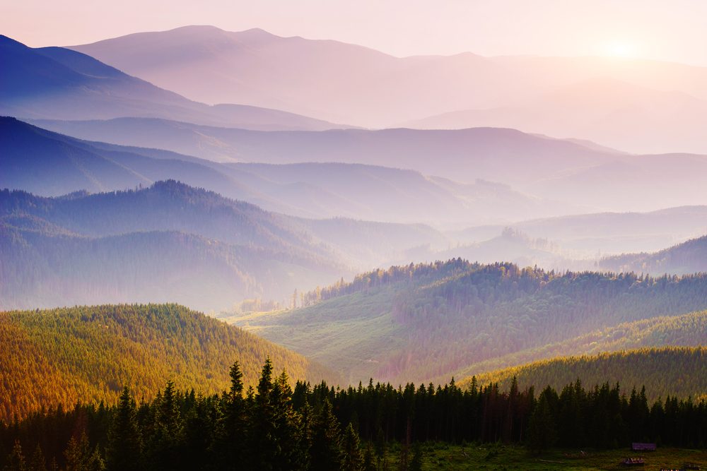 Beautiful sunset in the Carpathian Mountains Ukraine.