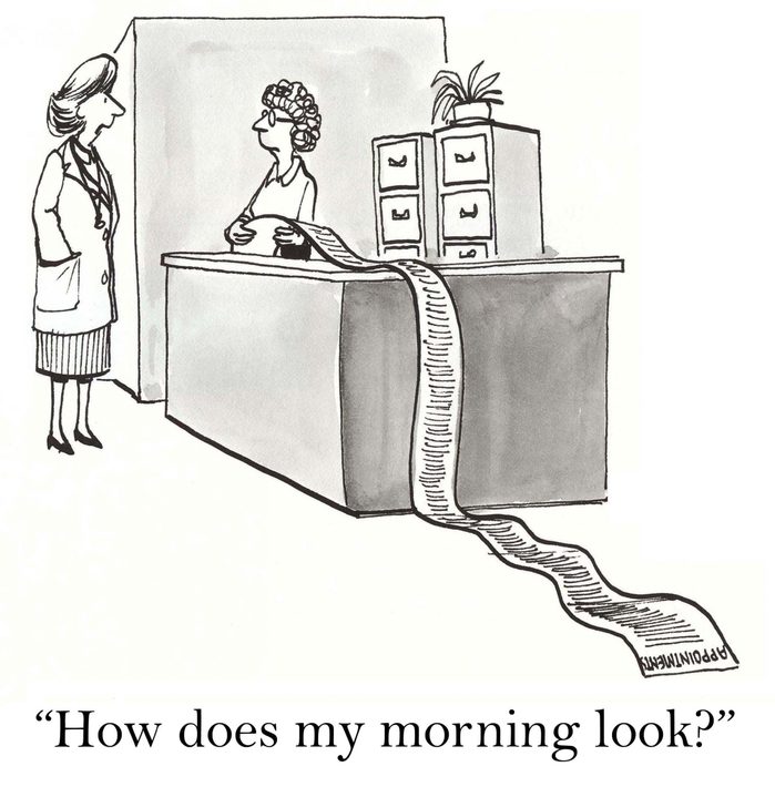 busy female doctor cartoon