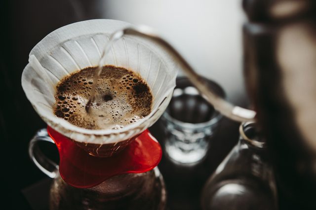 Making pour-over coffee with a filter dripper