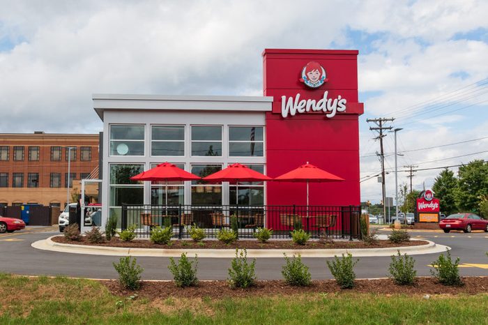 HICKORY, NC, USA-9/27/18: A newly constructed Wendy's fast food restaurant, with outside seating.