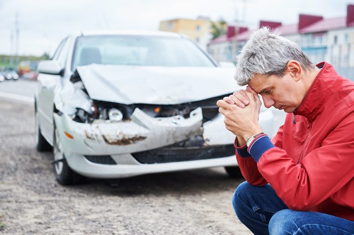 upset man after wreck car crash